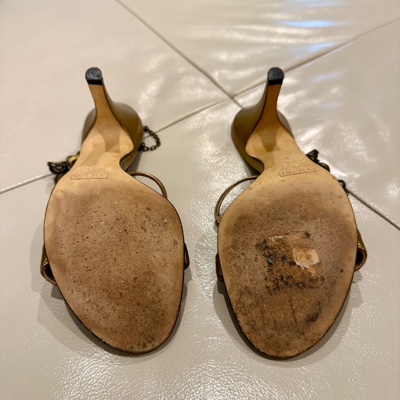 Giuseppe Zanotti Vicini Gold Jeweled Brown Leather Mule Sandals Heels - Picture 7 of 7